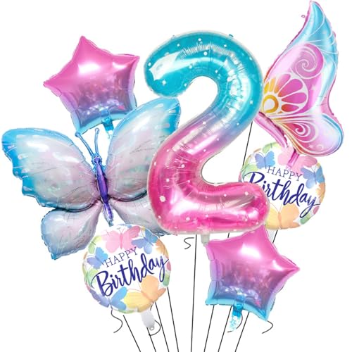 Schmetterling Geburtstag Deko, Luftballon Geburtstag Rosa Blau, Ballon Schmetterling Deko, Geburtstagsdeko Mädchen, Geburtstagsdeko Mädchen, Ballon Geburtstag (2 Jahr) von Ueiwffzo