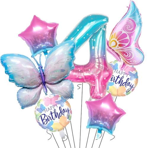 Schmetterling Geburtstag Deko, Luftballon Geburtstag Rosa Blau, Ballon Schmetterling Deko, Geburtstagsdeko Mädchen, Geburtstagsdeko Mädchen, Ballon Geburtstag (4 Jahr) von Ueiwffzo