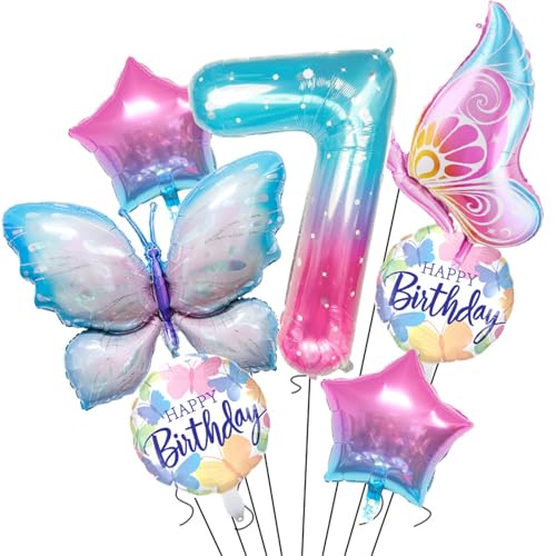 Schmetterling Geburtstag Deko, Luftballon Geburtstag Rosa Blau, Ballon Schmetterling Deko, Geburtstagsdeko Mädchen, Geburtstagsdeko Mädchen, Ballon Geburtstag (7 Jahr) von Ueiwffzo