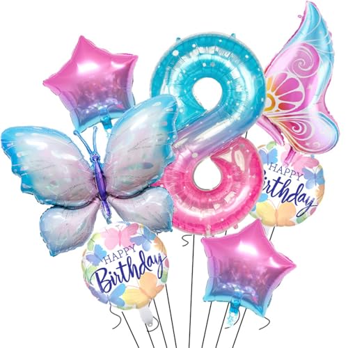 Schmetterling Geburtstag Deko, Luftballon Geburtstag Rosa Blau, Ballon Schmetterling Deko, Geburtstagsdeko Mädchen, Geburtstagsdeko Mädchen, Ballon Geburtstag (8 Jahr) von Ueiwffzo