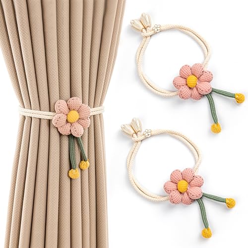 Ueiwffzo 2 PCS Vorhang Raffhalter, Blumen Gardinenhalter Kinderzimmer Mädchen Gardinenclips Blume Babyzimmer Dekor Vorhang Ringe Vorhanghalter (Rosa) von Ueiwffzo