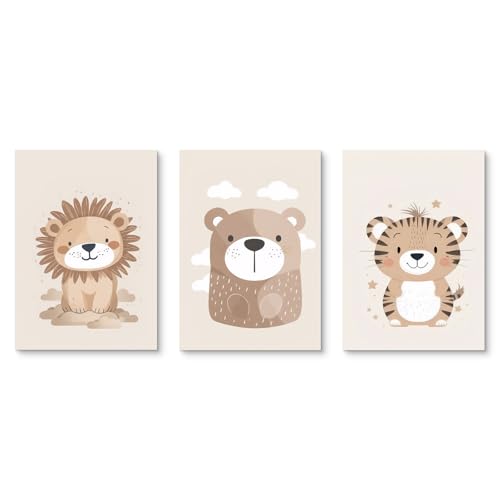 Ueiwffzo 3er Set Poster Bilder Kinderzimmer Dschungel Tiere Bilder, Babyzimmer Deko Leinwand Bilder Boho Wandbilder, Wandposter Kinderzimmer, Ohne Rahmen (50x70cm) von Ueiwffzo