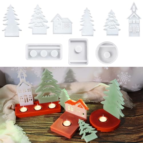 Ueiwffzo 9 Stück Set Silikonformen Gießformen – Premium Weihnachtsbaum Haus Gießformen Silikon – Ästhetisch Kerzengussformen Silikonformen Weihnachten für Zimmer Deko & DIY von Ueiwffzo