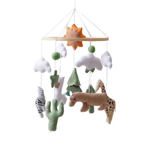 Ueiwffzo Babybett Mobile Baby Windspiel Sonne und Wolken Wald Tiere, Holz Mobile Baby Kinderzimmer Hängende Bettglocke, Babybett Anhänger Mobile Kinderzimmer Dekor (Wald Tiere) von Ueiwffzo