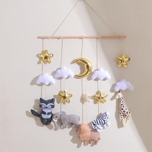 Ueiwffzo Babybett Mobile Windspiel 3D Löwe Wald Tiere und Wolken Wandbehang Boho Wanddeko, Babybett Anhänger Spiel Mobile Bett Dekor, Kinderzimmer Dekor (Löwe) von Ueiwffzo