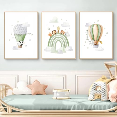 Ueiwffzo Bilder Babyzimmer Deko Poster 3er Set Regenbogen Wolke Wandbilder Kinderzimmer Deko, Boho Stil Bilder Leinwand Wandposter Kinderzimmer, Ohne Rahmen (30x40cm) von Ueiwffzo