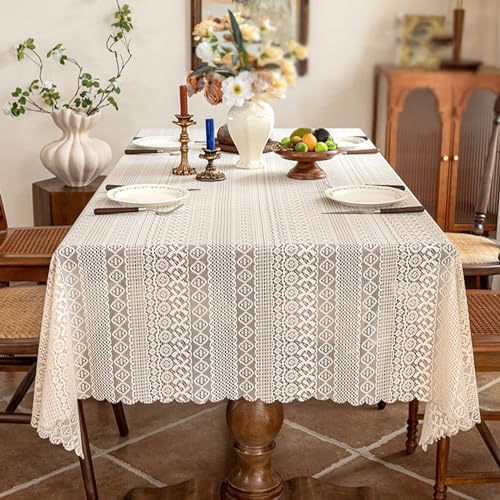 Ueiwffzo Boho Tischdecke Transparent Vintage Tischdecke Garten Outdoor Spitze Bestickte Rechteckig Tischdecken Hochzeitstischdecke Tischdeko (140 * 180cm) von Ueiwffzo