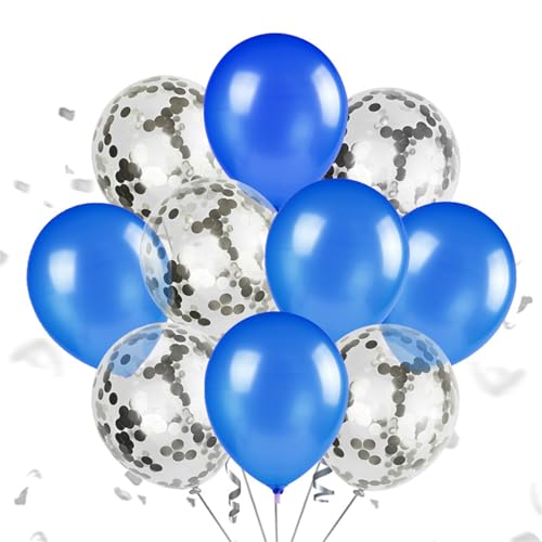 Ueiwffzo Luftballon, 60 Stück 12 Zoll Ballons mit 2 Rollen,Doppelschichten Ballons für Mädchen Hochzeit Babyparty Boho Geburtstag Party Dekoration (Blau Silber) von Ueiwffzo