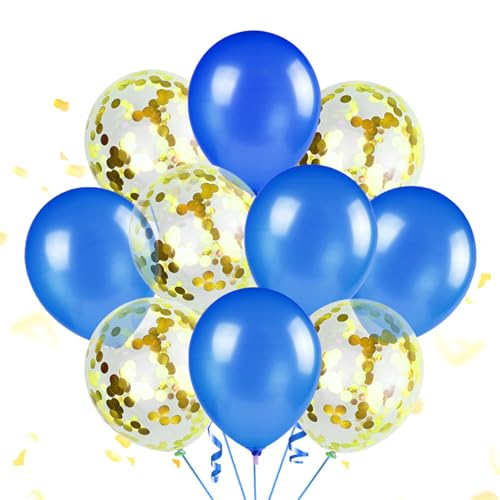 Ueiwffzo Luftballon, 60 Stück 12 Zoll Ballons mit 2 Rollen,Doppelschichten Ballons für Mädchen Hochzeit Babyparty Boho Geburtstag Party Dekoration (Blaues Gold) von Ueiwffzo