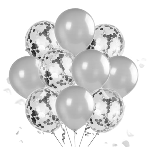 Ueiwffzo Luftballon, 60 Stück 12 Zoll Ballons mit 2 Rollen,Doppelschichten Ballons für Mädchen Hochzeit Babyparty Boho Geburtstag Party Dekoration (Silber) von Ueiwffzo