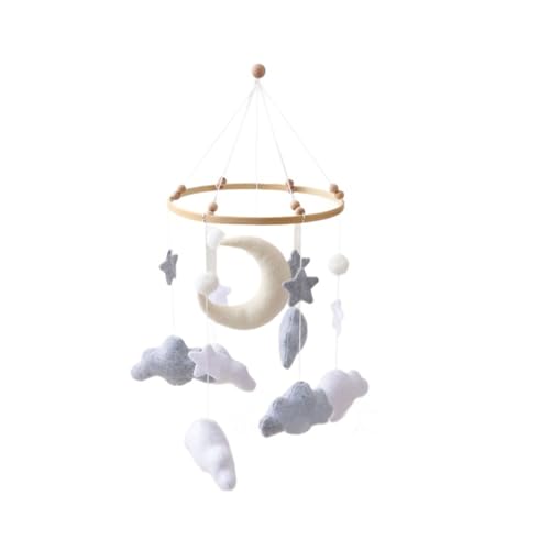 Ueiwffzo Mobile Baby Windspiele, 3D Wolke und Stern Mobile Baby Bettglocke mit Filzbällen, Hängende Mobile Windspiel für Babybett, Neugeborenen Geschenk (Grau) von Ueiwffzo