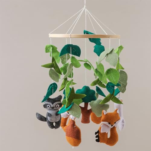 Ueiwffzo Mobile Baby Windspiele Grüne Blätter, Wald Tiere Babybett Mobile Baby Windspiel, Holz Mobile Baby Kinderzimmer Hängende Bettglocke, Kinderzimmer Dekor (Tierfuchs) von Ueiwffzo