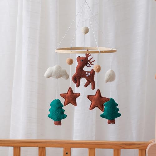 Ueiwffzo Mobile Baby Windspiele Weihnachten Tierische REH Wolken und Sterne Babybett Hängende Windspiele, Neugeborenes Baby Mobile Weihnachtsbaum Windspiel Bettglocke (REH) von Ueiwffzo