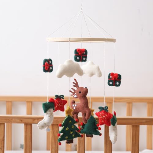 Ueiwffzo Mobile Baby Windspiele Weihnachten Tierische REH Wolken und Sterne Babybett Hängende Windspiele, Neugeborenes Baby Mobile Weihnachtsbaum Windspiel Bettglocke (Weihnachtshirsch) von Ueiwffzo