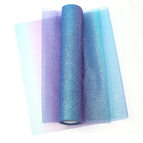 Ueiwffzo Regenbogen Glitter Tüll Rollen 30 cm x 10 Yards Stoff Tüll Spule Funkelnde Tüll Band Rolle Pailletten Stoff Rolle für Braut Bogen Rock Geschenkverpackung Hochzeitsfeier Dekoration (Stil 4) von Ueiwffzo