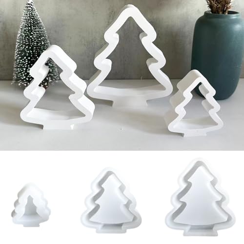 Ueiwffzo Silikonformen Gießformen Weihnachten - Exquisite Weihnachtsbaum Silikonform, Premium DIY Gießformen Weihnachtenkerzen, Perfekt für Kerzen und Weihnachtsdeko, 3er Set von Ueiwffzo