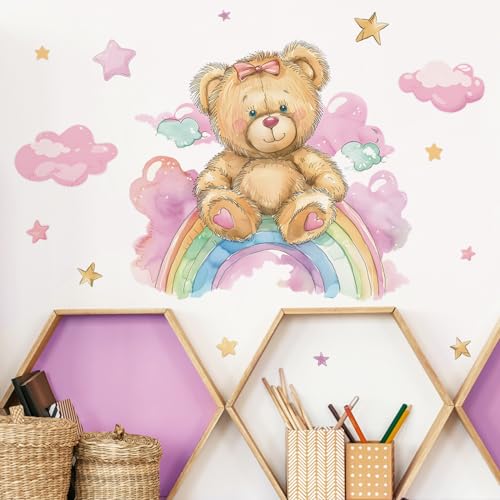 Ueiwffzo Teddybär Wolke Wandsticker Babyzimmer, Wandaufkleber Regenbogen Schön Bär Wandsticker Babyzimmer Kinderzimmer Wandtattoo Wanddeko für Kinderzimmer Wanddeko von Ueiwffzo