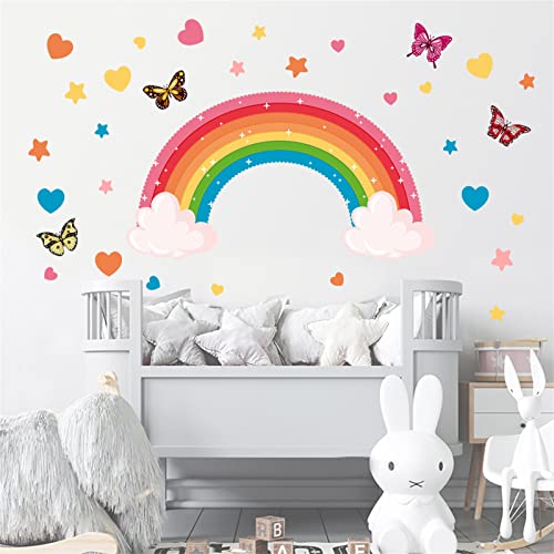 Ueiwffzo Wandsticker Kinderzimmer, Wandtattoo Babyzimmer Regenbogen Schmetterling Herzen Wandaufkleber, Wandsticker für Kinderzimmer Kinder Jungen Mädchen von Ueiwffzo