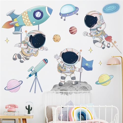 Ueiwffzo Wandsticker Kinderzimmer, Wandtattoos Babyzimmer Weltall Raketen Planeten Wandaufkleber, DIY Kinder Wandsticker Wanddeko für Junge Kinderzimmer Spielzimmer von Ueiwffzo