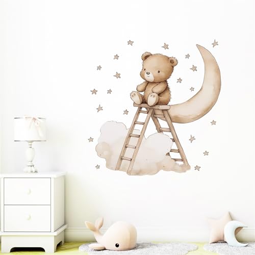 Ueiwffzo Wandtattoo Kinderzimmer, Wandsticker Babyzimmer Mond Teddybär Wandaufkleber Wandtattoo Mädchen Schlafzimmer Wanddekoration (Wolkenbär) von Ueiwffzo