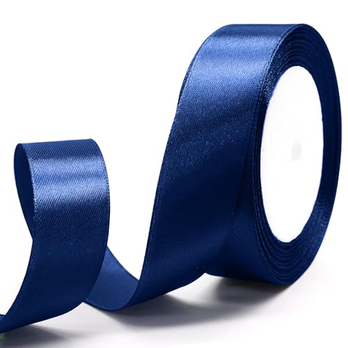 Uenhoy Marineblaues Satinband, 2,5 cm x 22,7 m, festes Stoffband für Geschenkverpackungen, Hochzeit, Party, Dekoration, perfektes Hochzeitsstraußband von Uenhoy