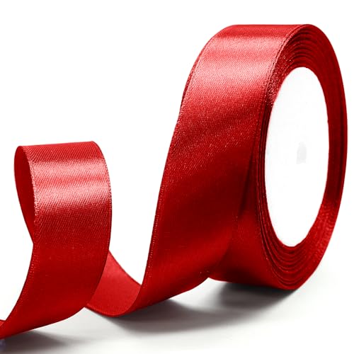Uenhoy Rotes Satinband, 2,5 cm x 22,7 m, festes Stoffband für Geschenkverpackungen, Hochzeit, Party, Dekoration, perfektes Hochzeitsstraußband von Uenhoy