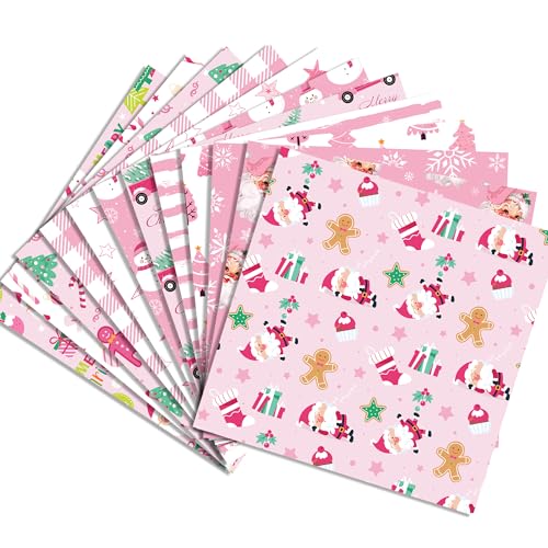 UgyDuky 24 Blatt Rosa Weihnachten Bastelpapier, 12 Designs Doppelseitiges Scrapbooking-Zubehör, niedlicher Weihnachtsmann Schneemann Handwerk Dekorpapier flach gefaltet für DIY Kartenherstellung von UgyDuky