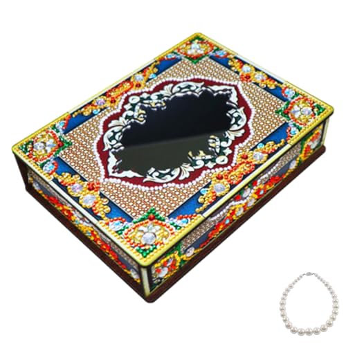 Uhngw Aufbewahrungsbox für Schmuck mit Edelsteinmalerei, Schmuckschatulle mit Edelsteinmalerei,Gem Art Painting Schmuckkästchen mit Spiegeln | Desktop-Dekoration, Kunsthandwerk für Frauen und Mädchen, von Uhngw