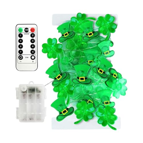 Uhngw St. Patrick's Day Lichterkette | Batteriebetriebene Patrick's Day Kleeblatt-Lampe | Batteriebetriebene dekorative LED-Lichterkette für Party, Geburtstag, Hochzeit Dekoration von Uhngw