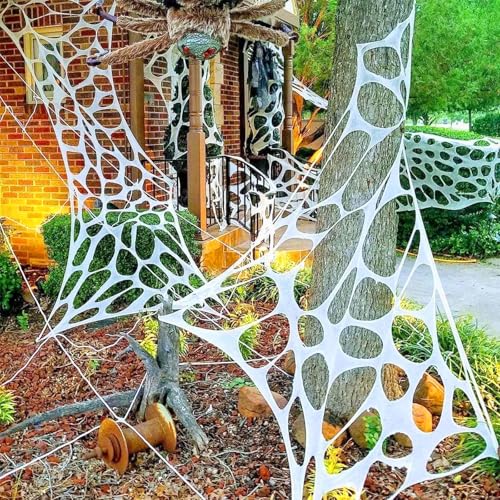 Halloween Deko Spinnennetz Groß,Halloween Elastisches Spinnennetz (100 x 200 cm),Halloween Deko Spinnennetz mit 5 Erdnägel,Für Innen,Außen,Häuser,Garten,Spukhaus & Party Zubehör (4M) von UieaMsio