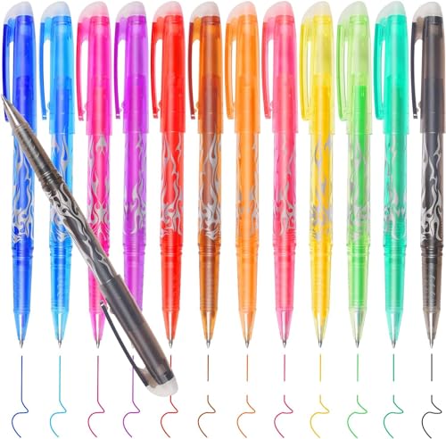 UieaMsio 12 Farben, radierbare Stifte, bunte Tinte, Kugelschreiber mit Radiergummi für Kinder, Gel-Tintenroller für Bürobedarf von UieaMsio