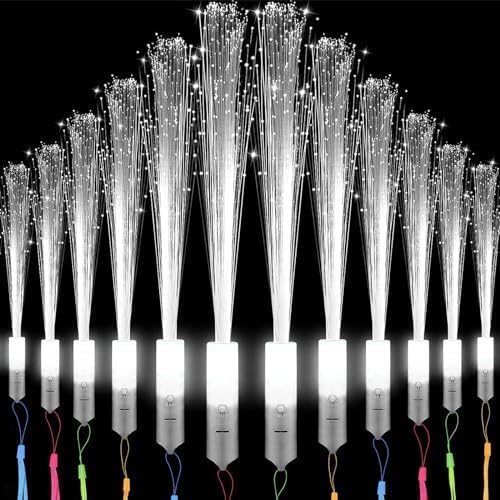 UieaMsio 12 Pcs weiß Leuchtstab,Glow Sticks LED Leuchten Hochzeitsstäbe,LED Leuchtstab Glasfaser Hochzeit Glasfaserlampe,LED Hochzeit Leuchtwedel 3 Modi, für Weihnachten,Party,Konzert (Weiß) von UieaMsio