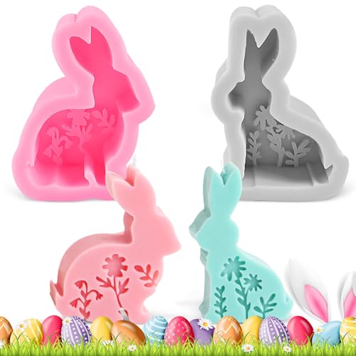 UieaMsio 2 Stück Osterhase Silikonform, Ostern Hase Silikonformen Gießformen, 3D Kaninchen Gießform Ostern, Osterhase Silikonform für Gips, Sojawachs Kerzen, Handwerk, Ostergeschenke von UieaMsio