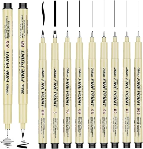 UieaMsio 9 Stück Fineliner Zeichnung Stifte Handlettering Fineliner Set, Filzstift Schwarz Präzision mit 9 Verschiedene Linienbreiten für Künstler Illustration Skizzieren Manga von UieaMsio