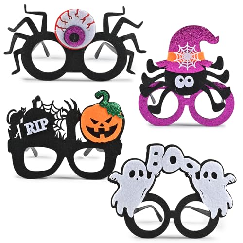 UieaMsio 4 Stücke Halloween Brille, Halloween Brillen Neuheit, Gläser Halloween Party, Spaß dekorative Brille, Halloween Deko Kinderparty Gläser, für Mädchen Karneval Maskerade Requisiten Cosplay von UieaMsio