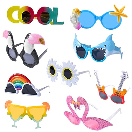 UieaMsio Party Brille, 9 Paar Lustige Sonnenbrille, Party Sonnenbrille für den Freizeitgebrauch, Hawaii Brille Party Accessoires, Neuheit Partybrillen für Kinder, Teenager und Erwachsene von UieaMsio