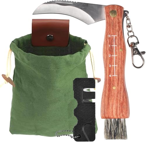 UieaMsio Pilzmesser mit Bürste und Lineal,Pilzsammeltasche,Taschenmesser mit Canvas,Tasche für Futtersuche,Pilz Jagdtasche,Taschenmesser mit Schlüsselring Schwammerlmesser Klappmesser Messer von UieaMsio