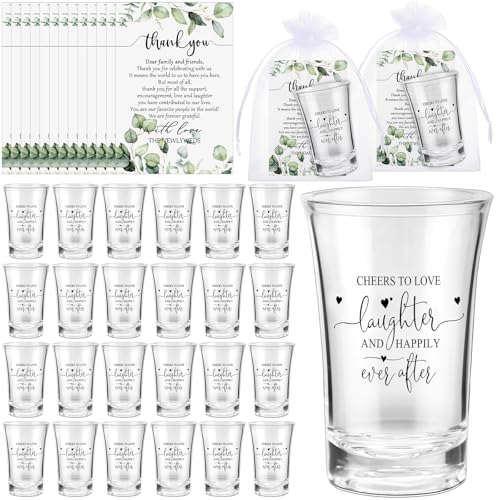 Uiifan 50 Sets Hochzeitsgeschenke für Gäste, Acryl, kurze Gläser, Prost to Love, klare Weingläser mit Dankeskarten, Organza-Beutel für Party, Souvenir, Geschenke von Uiifan