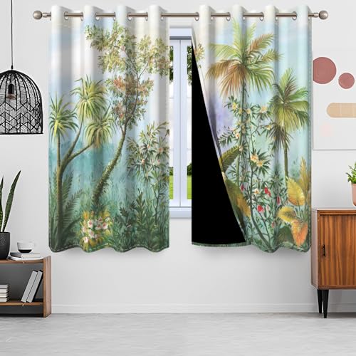 Gardinen Wald, Uiiooazy Vorhänge Boho Style Tropische Grün Blätter Pflanzen Thermovorhang Blickdicht Polyester Vorhang Verdunkelungsvorhäng mit Ösen für Schlafzimmer Wohnzimmer Kinderzimmer, 140x225cm von Uiiooazy