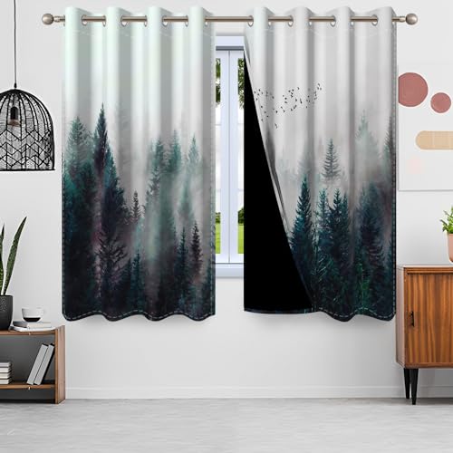 Gardinen Wald, Uiiooazy Vorhang Blickdicht Naturlandschaft Grün Blätter Pflanzen Vorhänge Polyester Gardinen mit Ösen Verdunklungsvorhänge für Wohnzimmer Schlazimmer Fenster Balkon, 2 Stück, 140x160cm von Uiiooazy