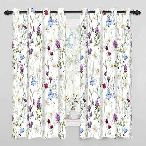 Uiiooazy Gardinen Gänseblümchen, Vorhänge Blumen Blau Violett Thermovorhang Blickdicht Polyester Vorhang Verdunkelungsvorhänge mit Ösen für Schlafzimmer Wohnzimmer Kinderzimmer, 2er Set, 140Bx260Hcm von Uiiooazy