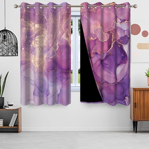 Uiiooazy Gardinen Marmor Optik, Vorhang Violett Marmoriert Abstrakte Kunst Moderne Vorhänge Blickdicht Polyester Gardine Verdunklungsvorhänge für Wohnzimmer Schlazimmer Fenster Balkon 140x225cm von Uiiooazy