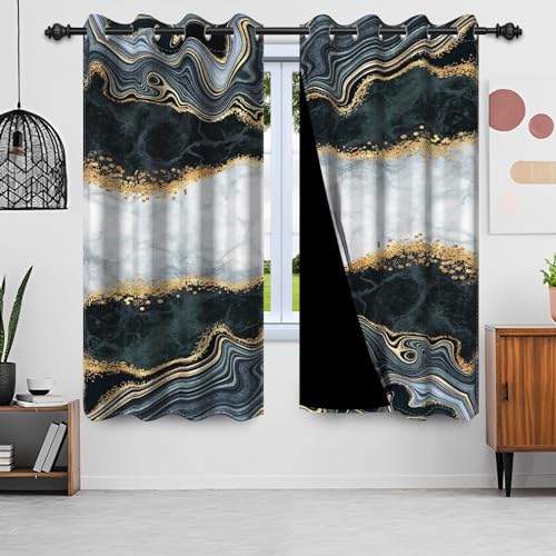 Uiiooazy Gardinen Marmoroptik, Vorhang Abstrakte Schwarz Weiß Marmoriert Blickdicht Vorhänge Polyester Gardinen mit Ösen Verdunklungsvorhänge für Wohnzimmer Schlazimmer Fenster, 2er Set, 140x260cm von Uiiooazy