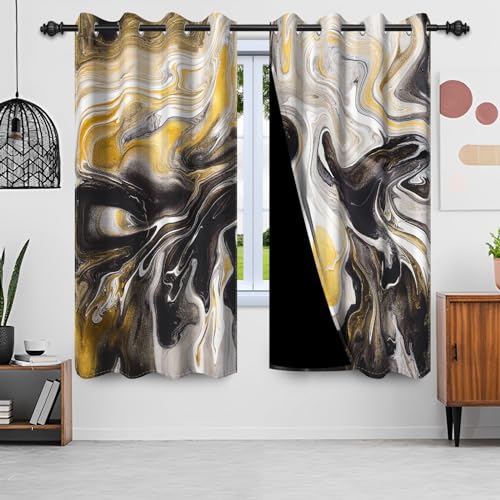 Uiiooazy Gardinen Marmoroptik, Vorhang Schwarz Gold Marmoriert Blickdicht Moderne Vorhänge Polyester Gardinen mit Ösen Verdunklungsvorhänge für Wohnzimmer Schlazimmer Fenster, 2er Set, 140x225cm von Uiiooazy