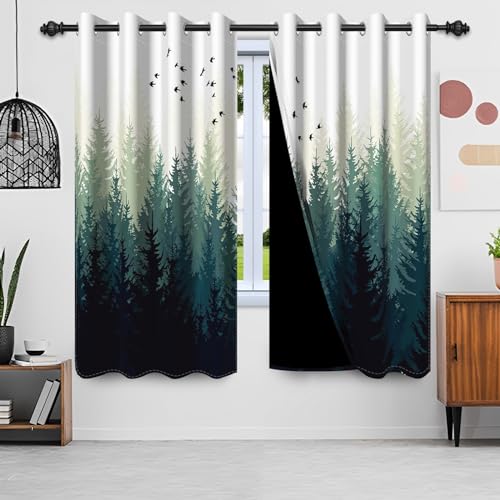 Uiiooazy Gardinen Wald, Vorhänge Grün Blätter Pflanzen Baum Waldmotiv Thermovorhange Blickdicht Polyester Vorhang Verdunkelungsvorhänge mit Ösen für Schlafzimmer Wohnzimmer Kinderzimmer, 140x225cm von Uiiooazy