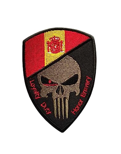 Uijokdef 1 x Aufnäher mit Totenkopf- und Nationalflagge, bestickt, taktischer Militär-Nationalaufnäher (Spanien1) von Uijokdef