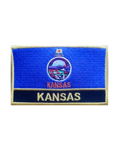 Uijokdef 1 x bestickter Aufnäher mit Kansas-Flagge, zum Aufbügeln oder Aufnähen, bestickt, taktische Militär-Nationalflagge Kansas (Kansas) von Uijokdef