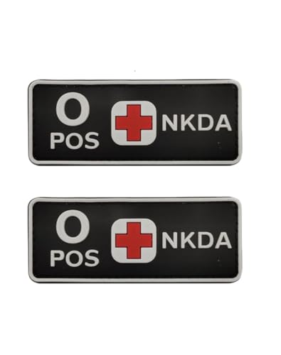 Uijokdef 2 Stück (10,2 x 4,1 cm) Blutgruppe gedämpft taktisch keine Medikamente Allergien PVC-Gummi 3D-Verschluss Patch (nachtleuchtendes O) von Uijokdef