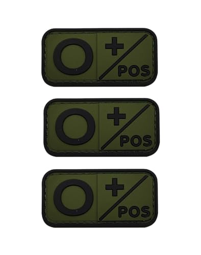 Uijokdef Blutgruppen-Patch-Set, positiv, taktischer Typ, positiver 3D-PVC-Gummi-Verschluss, 5,1 x 2,5 cm (Grün O+), 3 Stück von Uijokdef