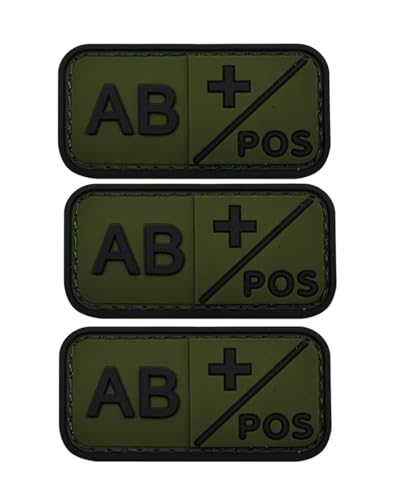 Uijokdef Blutgruppen-Patch-Set, positiv, taktischer Typ, positiver 3D-PVC-Gummi-Verschluss, 5,1 x 2,5 cm (grün AB+), 3 Stück von Uijokdef